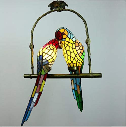 Creative Stained Glass 2 Parrot Hanging Chandelier Art Decoration Bird Chandelier, Balcony, Aisle, Bar