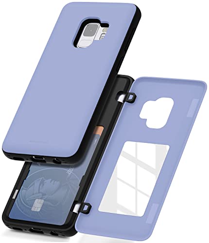 GOOSPERY for Samsung Galaxy S9 Wallet Case with Card Holder, Easy Magnetic Door Closure Protective Dual Layer Bumper Phone Back Cover with Hidden Mirror (Lilac Purple)