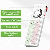 BN-LINK 8 Outlet Surge Protector with Mechanical Timer (4 Outlets Timed, 4 Outlets Always On) - White