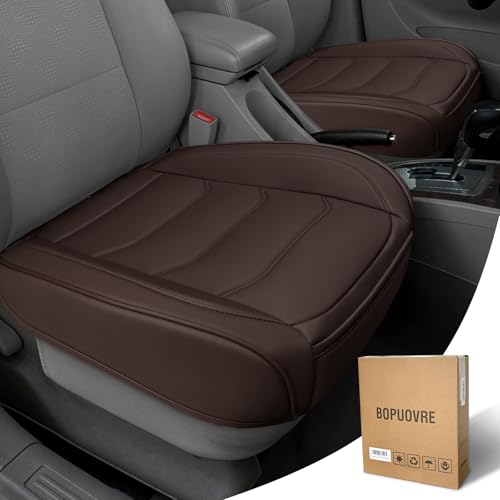 BOPUOVRE Car Seat Cover for Luxury & Comfort - PU Leather, Anti-Slip, Full Wrap Protection with Storage Pocket for Bottom Cushion - Universal Fit for 95% of Vehicles (Coffee Color,2 Piece)