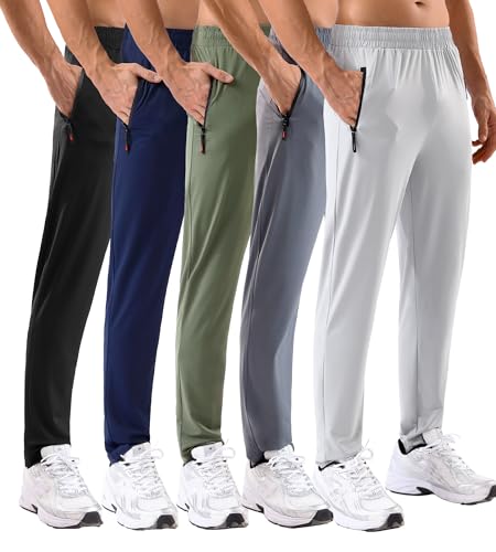 5 Pack Men's Sweatpants with Zipper Pockets Stretch Lightweight Athletic Track Activewear Pants for Men Joggers Running Workout Gym,XL