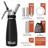 EurKitchen Stainless Steel Professional Whipped Cream Dispenser - Leak-Free Whip Cream Maker Canister - 3 Decorating Nozzles & Cleaning Brush - 1Pint /500 ML Cream Whipper - N2O Charger (Not Included)