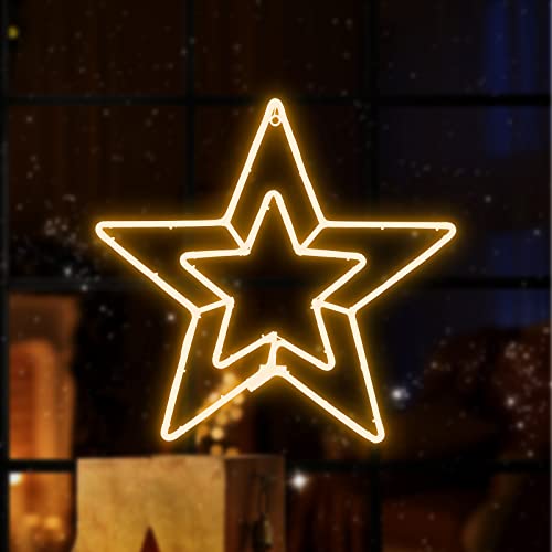 JUSTPRO [Large 22x21 Inch] Super-Bright 360LED Star Neon Motif Warm White LEDs Outdoor Christmas Decoration with UL Standard Adaptor Waterproof for Outdoor Home Party Wall Hanging Holiday Christmas