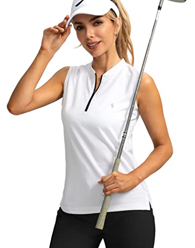 SANTINY Women's Sleeveless Golf Shirt Zip Up Tennis Lightweight Quick Dry Tank Tops Polo Shirts for Women(A White_L)