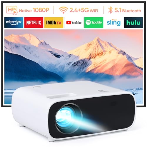 Projector with Wifi and Bluetooth, Native 1080P Projector Full HD 4K Supported 500 ANSI Video Projector, 18000L Movie Projector Compatible with Android/iOS/Laptop/TV Stick/HDMI/USB