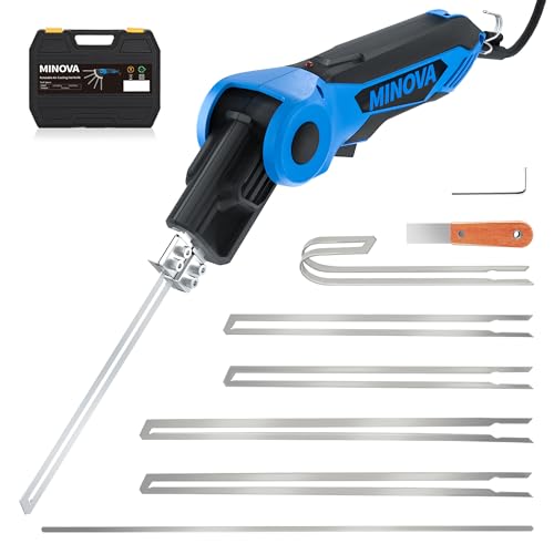 MINOVA 250W AC Rotatable Electric Hot Knife, 6 Blades Foam Cutter Cutting Tool Kit, Full-body Air Cooling System Foam Cutter with Heavy-Duty Case for EPP, EPS, XPS, EVA, EPE, PU, KT Board, Sponge