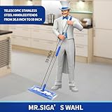 MR.SIGA Professional Microfiber Mop for Hardwood, Laminate, Tile Floor Cleaning, Stainless Steel Telescopic Handle - 3 Reusable Flat Mop Refills and 1 Dirt Removal Scrubber Included