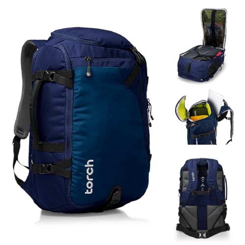 torch Travel Backpack 40L – TSA Friendly Flight Approved, Carry-On Waterproof Hiking Daypack with Rain Cover – Lightweight Rucksack for Camping, Trekking, Outdoor Adventures – Takahagi(Blue)