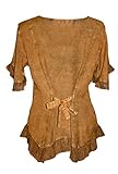 Agan Traders Boho Medieval Button Down Asymmetrical Hem Embroidered Tops for Women - Short Sleeve Women's Blouses Shirts (305 B, M, OGd) Old Gold