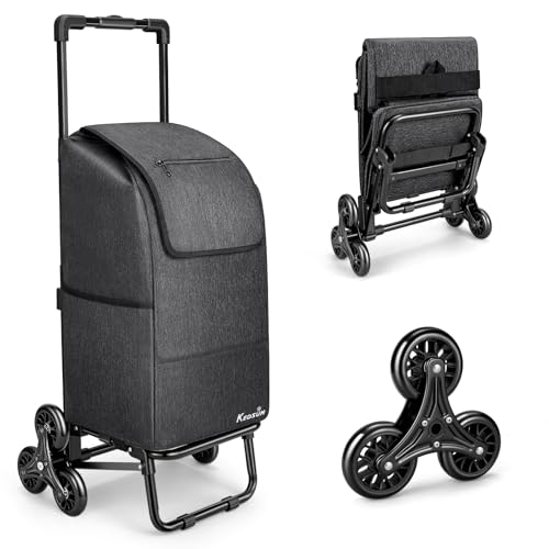 KEDSUM 2 in 1 Stair Climbing Cart, 60L/300LBS Grocery Cart on Wheels for Stairs, Shopping Carts for Groceries with Removable Waterproof Bag, Folding Shopping Carts for Stairs, Black