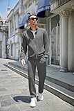 COOFANDY Mens Casual Track Suits 2 Piece Set Full Zip Jacket Pant Sports Running Tracksuit Dark Grey Large