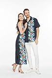 Couple Matching Luau Aloha Shirt Maxi Tank Dress Orchid Paradise Navy XL-L