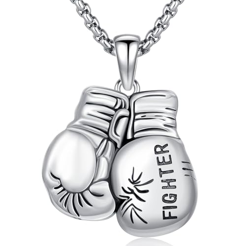 PELOVNY Boxing Necklace for Men S925 Sterling Silver Boxing Glove Pendant Necklace Sport Lovers Jewelry Gifts for Men Women