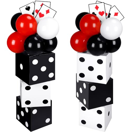 Vertintong 60 Pcs Casino Themed Party Decorations Set 6 Pcs 11 Inch Large Casino Dice Favor Boxes 6 Jumbo Poker Cards Accessory 48 Pcs Red Black and White Balloon for Las Vegas Game Night Party Decor