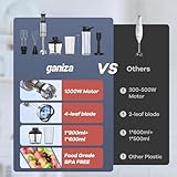 Ganiza Immersion Blender 8 in 1 Hand Blender Max 1000W Heavy Duty Motor, 16 Speed Mode Handheld Blender Stainless Steel Sitck Blender Includes 8 Total Pieces