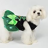 Fitwarm Cutest Clover in The Patch Dog Dress, St Patricks Day Dog Clothes for Small Dogs Girl, Funny Pet Cat Holiday Outfit, Black, Emerald Green, Medium