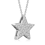 My Daily Styles 925 Sterling Silver Star-Shaped CZ Pendant Necklace - 18" Cable Chain Included (Silver)