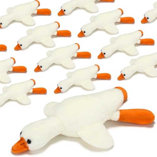 HyDren 12 Pcs Small Goose Stuffed Animal Bulk 8 Inch Soft Goose Plush Stuffed Animal Toy White Plush Toy Doll Back to School Gift for Kids Student Birthday Christmas Party Baby Shower Supplies