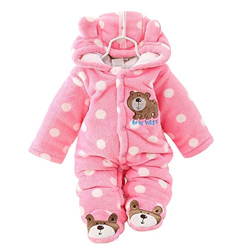 XIFAMNIY Baby Newborn Jumpsuit Footie Romper Hooded Warm Thicken Winter Bunting Outwear Snowsuit for Girls Boys (Pink, 6-9 Months)