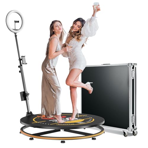 MWE 360 Photo Booth Machine for Parties with Flight Case,RGB Strip Light,Software APP Remote Automatic 360 Spin Camera Video Booth 68cm for 2-4 People (26.8'')