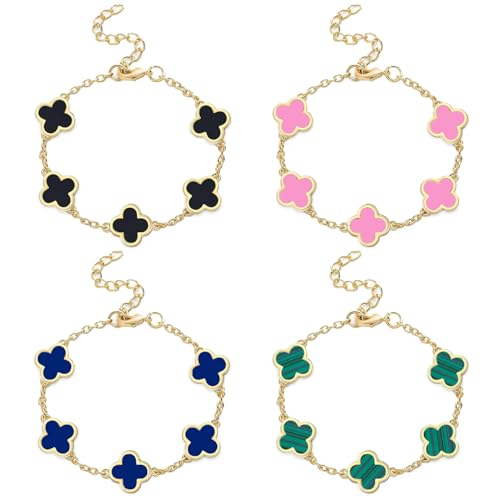 Tadelz 18K Gold Plated Adjustable Lucky Bracelets Set - Black/Blue/Pink/Green Gold Plated Jewelry Charm Jewelry for Women, Mother’s Day Christmas Day