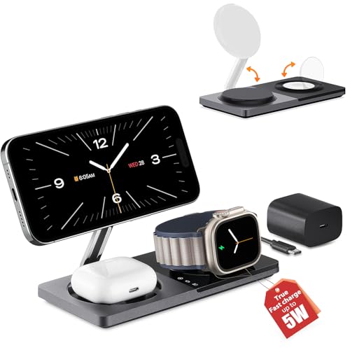 3 in 1 Wireless Charging Station for Apple Device: Fast Charging Station for iPhone and Watch with MagSafe, Foldable Charger Stand for iPhone 12-16 & iPhone 16 & iWatch & AirPods