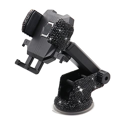 LYCARESUN Bling Car Phone Mount Holder,Shiny Crystal Rhinestone Phone Stand for Women and Girls, Car Accessories for Windshield Dashboard,Compatible with Most Cellphones (black)