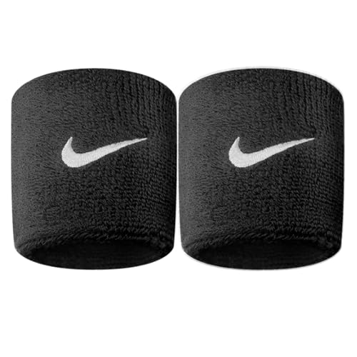 NIKE Premier Swoosh Singlewide Wristbands -Soft, Moisture-Wicking (1 Pair, 2.5" Wide) (Black/White)