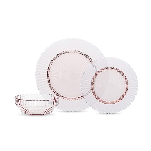 Fortessa Archie Glass 12 Piece Dinnerware Set, Service for 4, Pink