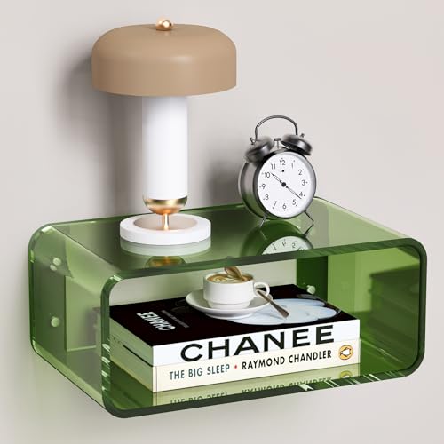 Acrylic Floating Nightstand, Bedside Table, Nightstand Shelf Wall Mounted Bedside Shelf (Green, Small)