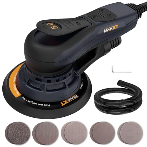 MAXXT Electric 5mm Random Orbital Sander Brushless 350W 3A Multi-function Variable Speed Electric Corded Orbital Sanders Machine with 10 Sanding Paper for Woodworking (R7303-5.0mmOrbit)