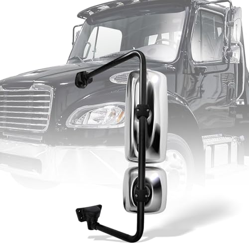 YUANJUFITT Chrome Door Mirror for Freightliner M2 106 Side Mirror Assembly with Black Arm for 2003-2023 Freightliner 108SD 114SD M2 100 106 112 Truck Accessories (Left side)