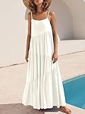 ANRABESS Women’s Summer Casual Loose Sleeveless Spaghetti Strap Tiered Asymmetric Beach Maxi Long Dress 523bai-L White