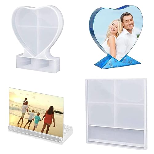 Sweetfamily 2 Pack Photo Frame Resin Mold,Rectangle and Heart Shape Silicone Epoxy Molds for Home Decoration,DIY Crafts,Casting,Home/Table Decor,Handmade Gifts (Photo Frame Resin Mold)