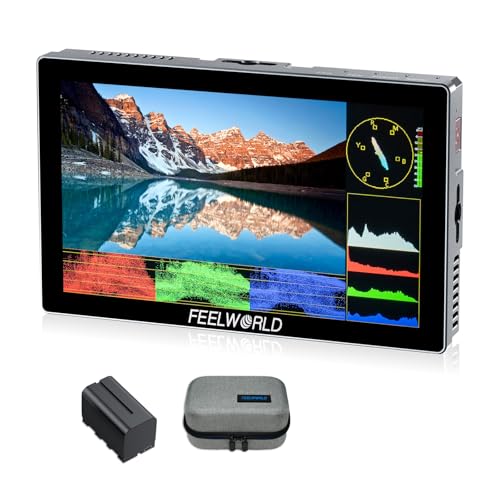 FEELWORLD P6X 5.5 inch 1000nit Aluminium Camera Field DSLR Monitor with F750 4400mAh Battery and Bag Touchscreen High Brightness Portable Waveform LUT HDR 4K HDMI Input and Output Weight 249g