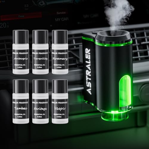 Smart Car Air Freshener Diffuser – Auto On/Off Aromatherapy Diffuser with 3 Scent Modes, USB Rechargeable, Vent Clip, 6 Essential Oil Refills Included – Long-Lasting Fragrance, Car Decor & Gift