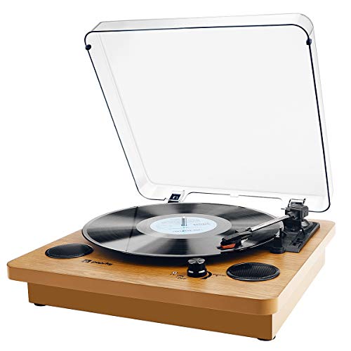 Popsky 3-Speed Turntable Bluetooth Record Player with Speaker, Portable LP Player, Vinyl-to-MP3 Recording, 3.5mm AUX & RCA & Headphone Jack