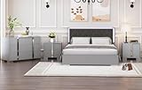 Merax 4-Pieces Bedroom Set, Queen Size Bed Frame Platform with LED Lights Upholstered Headboard & 6 Drawers Dresser Cabinet & 2 Nightstands, Mirrored Metal Handle, No Box Spring Needed, Grey