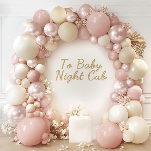 Boho Dusty Pink Balloons Garland Arch Kit, Double Stuffed White Pearl Balloon Blush Neutral Pink Latex Balloons for Birthday Baby Shower Bridal Shower Party Decorations...