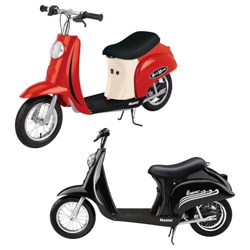 Razor Pocket Mod Miniature Euro 24 Volt Electric Retro Scooters, 1 Red & 1 Black