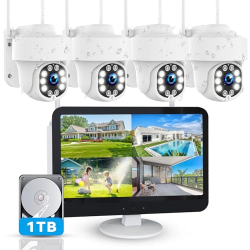 ZHXINSD 5MP Wireless Home Security Camera System with 12.5" Monitor, 4PCS CCTV PTZ Camera Security System Support 5G/2.4G WiFi, Motion Detection, Color Night Vision, 4K 10CH NVR with 1TB Hard Drive
