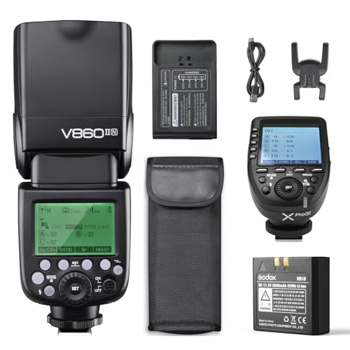 Godox V860II-N TTL Flash with Xpro N Wireless Flash Trigger for Nikon High-Speed-Sync Speedlite Light 2.4g Wireless X System 1/8000s Gn60 650 Full Power 2000aah Li-Ion Battery