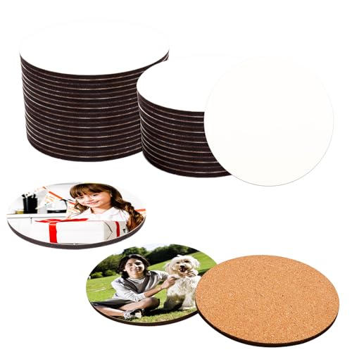 35 Pcs 4 Inch Round MDF Sublimation Coasters, Blanks MDF Sublimation Coasters, and Water-Resistant MDF Material with Non-Slip Cork Backing, Hardboard Cork Coasters by KUKLIPJIM