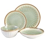 Gibson Elite Mayfair Bay Embossed Double Bowl Dinnerware Set, Service for 4 (16pcs), Green