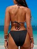 TASHEHE Women's Bikini Set String Tie Side Sexy Swimsuit Two Piece Cute Halter Bathing Suit - Black - Medium