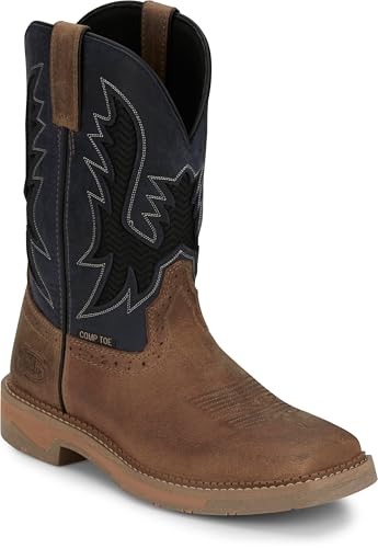 Justin Work Bolt 11" Composite Toe Men's Industrial-and-Construction-Boots, EH Rated, Oil & Slip Resistant, ASTM F2413, Cement Construction, Peanut Tan - 12 D