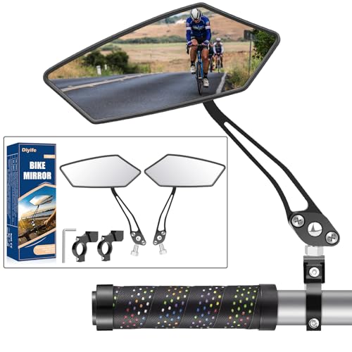 Diyife Bike Mirror 1 Pair, [New Version] HD Wide Angle Large Handlebar Rearview Mirror, Blast-Resistant 360°Adjustable Bicycle Rear View Mirror Accessories for Ebike Mountain Road Bike