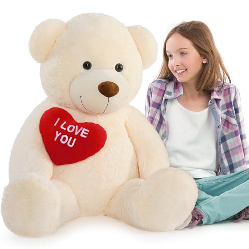 MaoGoLan Giant Teddy Bear 52" - I Love You Red Heart Big White Stuffed Animal - Large Valentines Teddy Bear for Girlfriend, Boyfriend, Wife, Lover - Anniversary, Birthday, Long Distance