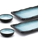 Happy Sale, 6 Piece Japanese Style Sushi Plate Dinnerware Set (GreyBlue)