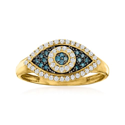Ross-Simons 0.30 ct. t.w. Blue and White Diamond Evil Eye Ring in 14kt Yellow Gold. Size 9